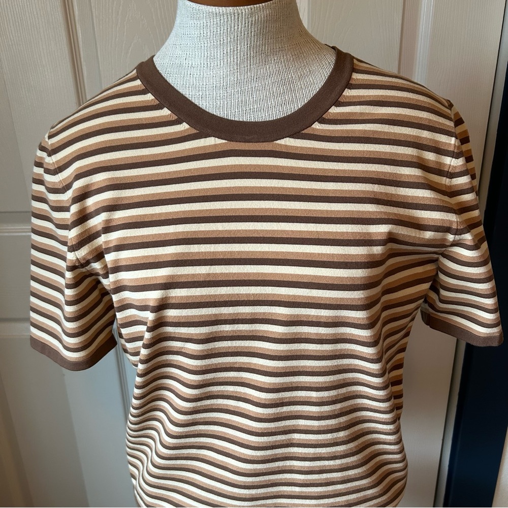 Michael Kors Striped T-Shirt Bodysuit in Browns & Tans. Sz XL